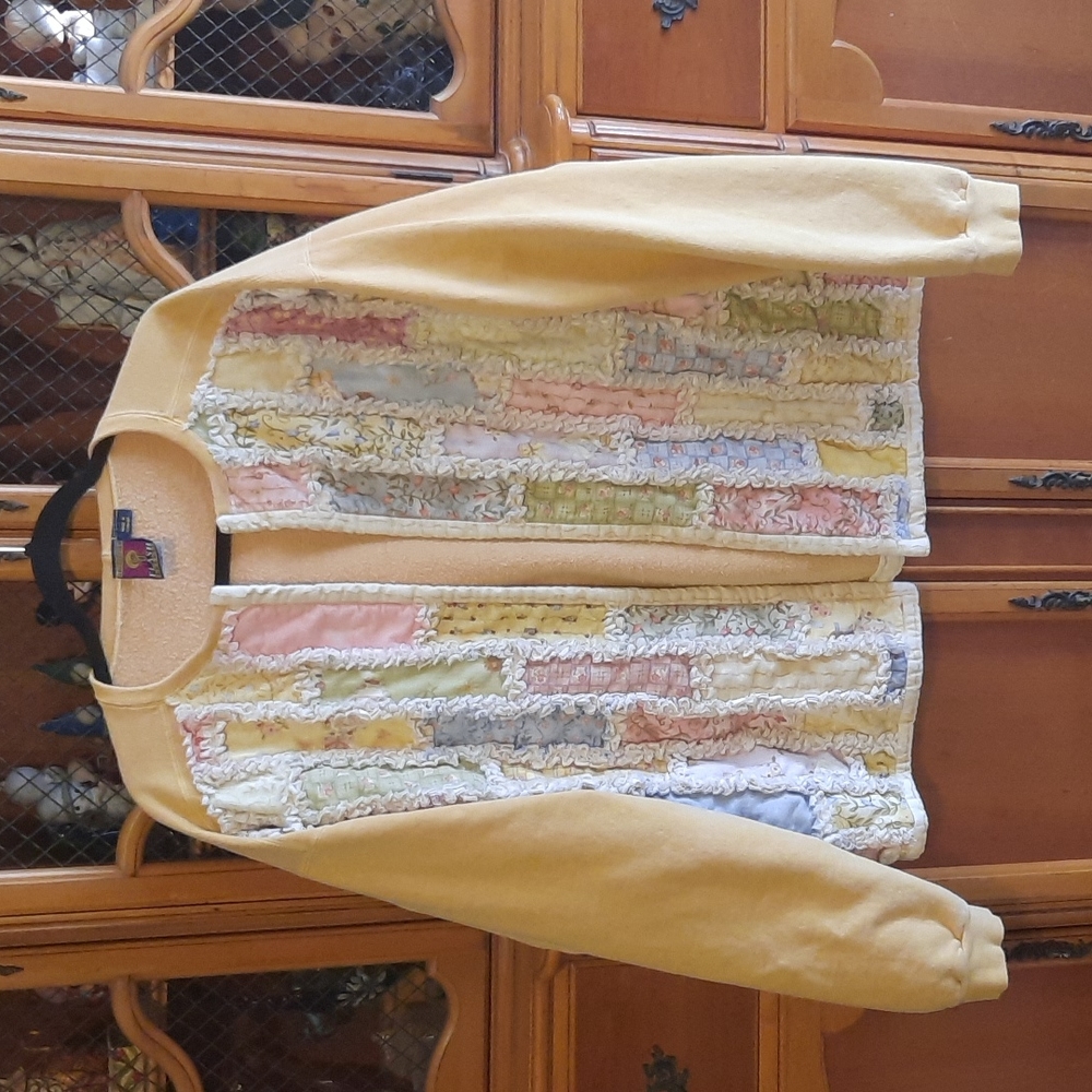 Flash Avanti Yellow Quilted Patchwork Cardigan Sweatshirt Sweater Jacket XL